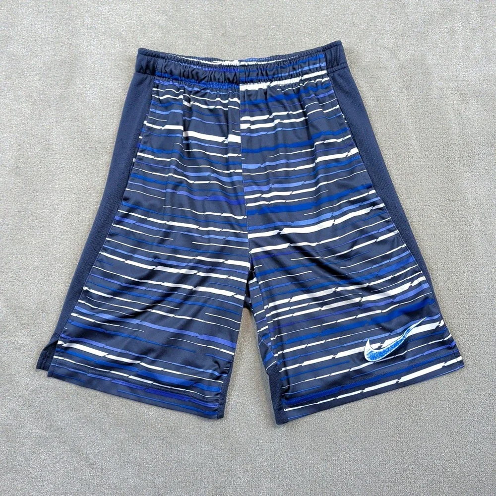 Nike Dri-FIT Boys Shorts Size Large Blue White Striped Athletic Shorts 831152